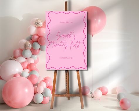 Make a colourful statement with my minimslist, aesthetically pleasing pink & hot pink scalloped 21st birthday welcome sign, available to download and edit in 2 sizes. Hot Pink 21st Birthday, Pink 21st Birthday, First Birthday Welcome Sign, Welcome Sign Diy, 21 Birthday Party Decorations, 21st Birthday Sign, 21st Bday Ideas, Twenty First Birthday, Pink Printable