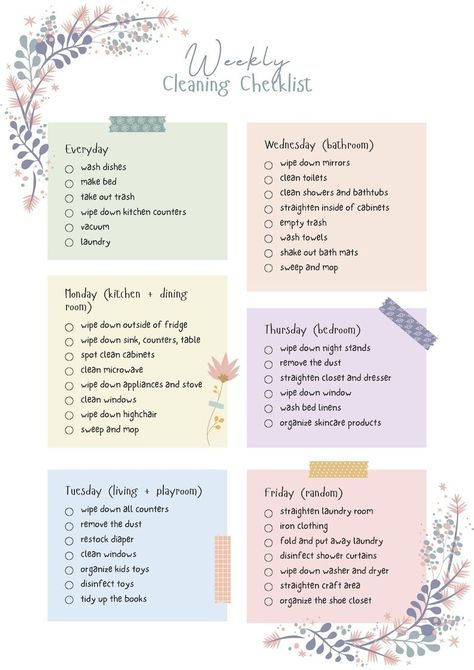 Weekly Cleaning Schedule Floral Theme Printable - Etsy #Guide #Cleaning #The #Creating #Ultimate #HomeTrends #Tidy #Creating #a #Home #Guide #Schedule #for #a #to #Cleaning #Home Clean House Weekly Schedule, To Do List Home Cleaning, Cleaning Schedule Aesthetic, Ultimate Cleaning List, Everyday Cleaning Schedule, House Cleaning Schedule For Working Mom, Cleaning Schedule For Teens, Daily Cleaning Schedule Printable Free, Weekly Cleaning Schedule Printable Free