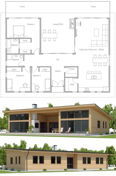 Floor Plan Hillside Cabin, Plan Floor, Quonset Hut, Shipping Container House Plans, A Small House, Beach House Plans, Casa Country, House Layout Plans, Beach Homes