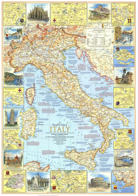 A Treveler's Map of Italy (1970) - National Geographic Society Main Map, National Geographic Maps, Map Of Italy, Geography Map, Pictorial Maps, Tourist Sites, Italy Map, Topo Map, Voyage Europe