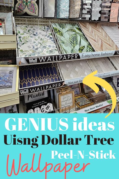 Upcycling, Dollar Tree Wallpaper, Diy Photo Projects, Peel N Stick Wallpaper, Wallpaper Diy Crafts, Dollar Tree Organization, Dollar Store Diy Organization, Wallpaper Diy, Dollar Tree Hacks