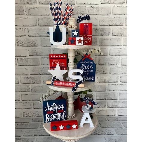 PRICES MAY VARY. What You Will Receive：You'll get those 10 wooden signs that are finally shown in the picture; Enough quantity and various styles can meet your Independence Day decorative needs, and you can display them at any places like living room, dining table, bookshelf, kitchen, and so on. Quality and Delicate：10 pcs 4th of July tiered tray decors are made of quality birchwood and fine craftsmanship; The pattern and texture are clear, the surface is smooth; They are solid and good at looki Wooden Tiered Tray, 4th Of July Tiered Tray Decor, Patriotic Tiered Tray Decor, Patriotic Garland, Patriotic Tiered Tray, Tiered Tray Stand, Independence Day Theme, Kitchen Table Centerpiece, Farmhouse Centerpiece