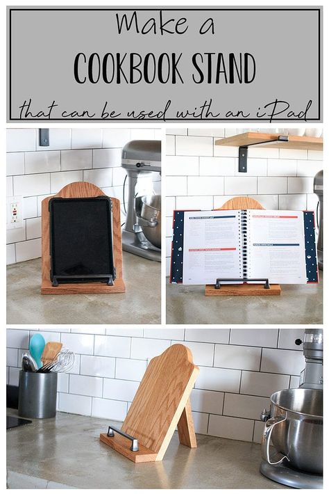 Diy Wooden Cookbook Stand, Diy Recipe Stand, Diy Cook Book Holder, Diy Wood Recipe Book Holder, Recipe Holder Stand, Recipe Book Stand Diy, Diy Kitchen Wood Projects, Cook Book Stand Diy, Recipe Book Holder Diy