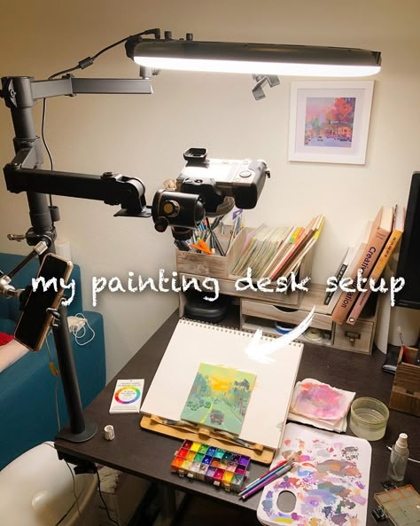 Diy Photography Studio, Room Decor Bedroom Aesthetic, Painting Desk, Aesthetics Room Decor, Artist Desk, Room Decor Ideas Aesthetic, Studio Lighting Setups, Decor Bedroom Aesthetic, Art Studio Storage