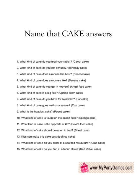 Name that Cake Bridal Shower Game Answer Sheet Name That Cake Game Answers, Name The Cake Game, Name That Cake Game, Name That Cake Bridal Shower Game, Bridal Trivia Questions, Virtual Bridal Shower Games, Housewarming Party Games, Cake Bridal Shower, Bridal Shower Games Prizes