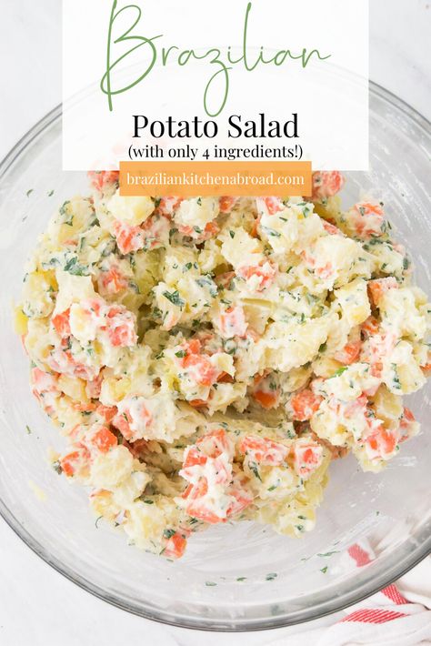 South American Salad Recipes, Colombian Potato Salad, Brazilian Sides Recipes, Portuguese Potato Salad, Brazilian Steakhouse Sides, Brazilian Salad Recipes, Brazilian Food Recipes Easy, Brazilian Vegetables, Authentic Brazilian Food Recipes