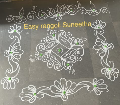 Muggu Borders, Muggulu Design Simple, Design Muggulu, Door Rangoli, White Rangoli, Daily Muggulu, Sankranthi Muggulu, Lotus Rangoli, Easy Rangoli Designs Videos