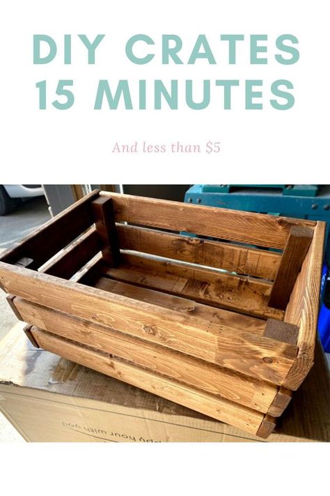 Build your own outdoor/indoor crates in under 15 minutes, for under $5. It already looks easy but its even easier than it looks! Crates For Storage, Wood Crate Diy, Wooden Storage Crates, Diy Wooden Crate, Crate Bookshelf, Coastal Crafts, Crate Diy, Homemade Furniture, Building Projects