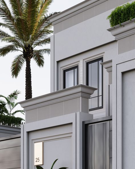 Newclassic Elevation villa soudi arabia :: Behance Neoclassical Facade, Residential Elevation, Classic Elevation, New Classic Design, Architecture Advertising, Neoclassical House, Modern Elevation, Vastu House, Advertising Product