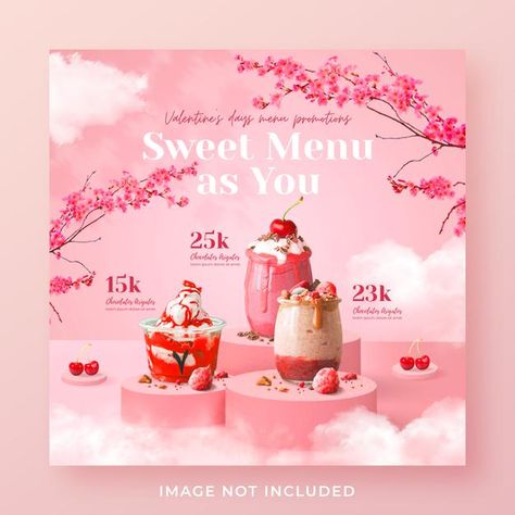 Valentine Menu Design, Valentine Promotion Design, Valentine Advertising, Valentine Social Media Post, Valentine Social Media, Valentine Promotion, Summer Drink Menu, Bakery Poster, Valentines Social Media