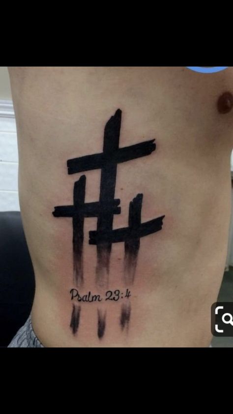 Three Crosses Tattoo Women, Tattoo Designs Men Ribs, The Three Crosses Tattoo, Three Cross Tattoos For Men, Three Crosses Tattoo Forearm, Cross Rib Tattoo Men, Men’s Cross Tattoo Ideas, Rib Tattoo Ideas For Men, Three Crosses Tattoo For Men