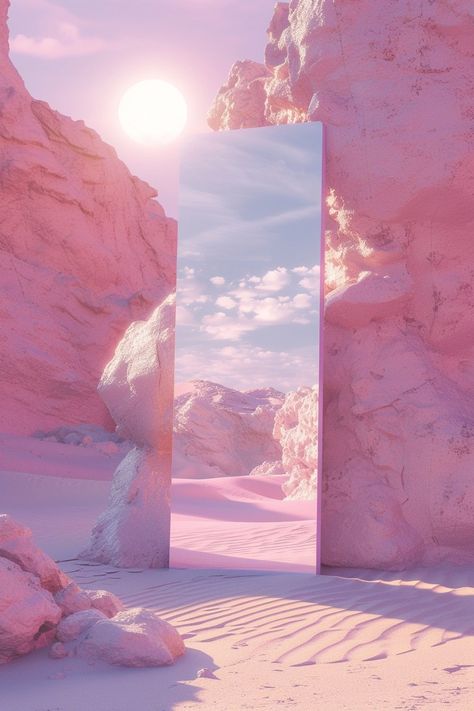 AI Art Mirror Desert Fantasy 3D - Ethereal Landscape - AiFuture 3d Fantasy Art, Psychological Images, Ethereal Minimalism, Mirror Desert, Desert Wallpaper, Ethereal Landscape, Experiential Art, Ethereal Design, Sky Home