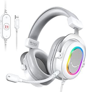 FIFINE USB Gaming Headset, PC Headphones Wired with Microphone for Computer/Laptop/PS4, Over-Ear RGB Headset with 7.1 Surround Sound, Noise Cancellation for Streaming Video Game- AmpliGame H6 (White) Pc Headphones, Gaming Microphone, Headset Stand, Headphones With Microphone, Headphone With Mic, Wired Headphones, Surround Sound, Gaming Headset, Bluetooth Headphones