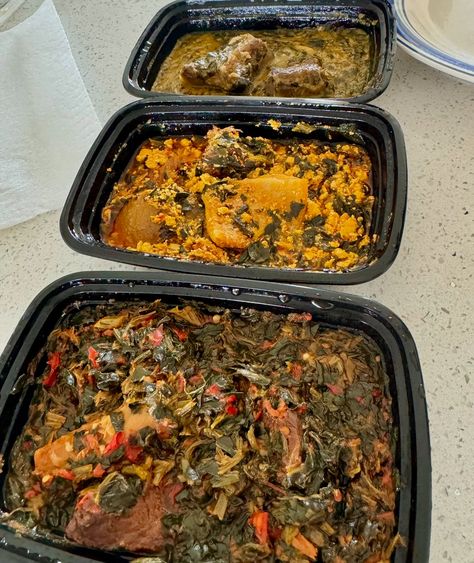 Shoulda taken a better pic! Amazing lunch with a dear friend. Bitter leaf soup. Egusi soup. Efo riro (spinach soup). With goat, tripe & ponmo (I think I spelled it right?) And I forgot to get a pic with the fufu. (I was hungry, okay?) So good!!! #goodeating #nigerianfood Fufu Egusi Soup, Fufu And Soup, Bitter Leaf Soup, Efo Riro, Egusi Soup, Spinach Soup, Nigerian Food, A Pic, I Forgot