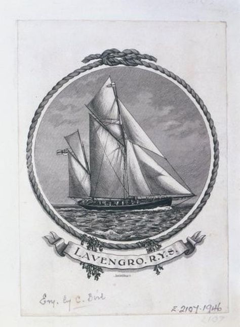 Bookplate, W. Phillips Barrett, 1904. Museum number E.2107-1946. © Victoria and Albert Museum, London Vintage Ship Illustration, Ships Tattoo, Ship Rope, Ship Illustration, Sail Ship, Deco Marine, Rope Border, Rope Frame, Ship Tattoo