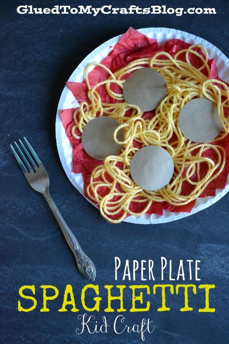 Paper Plate Spaghetti {Kid Craft} Simple craft for kids to prepare their own spaghetti for pretend play. Aktiviti Tadika, Preschool Food, Cooking Theme, Restaurant Themes, Preschool Projects, Nutrition Sportive, Food Activities, Kid Craft, Daycare Crafts