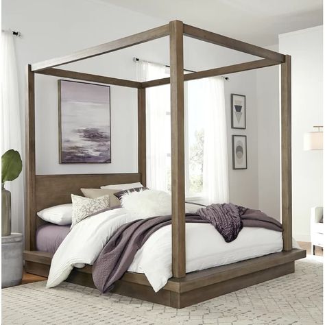 Modus Melbourne Canopy Bed | Wayfair Low Profile Canopy Bed, Full Size Canopy Bed, Platform Canopy Bed, Queen Size Canopy Bed, Wood Canopy Bed, Wood Canopy, Cabin In The Mountains, Four Poster Bed, King Bedroom Sets