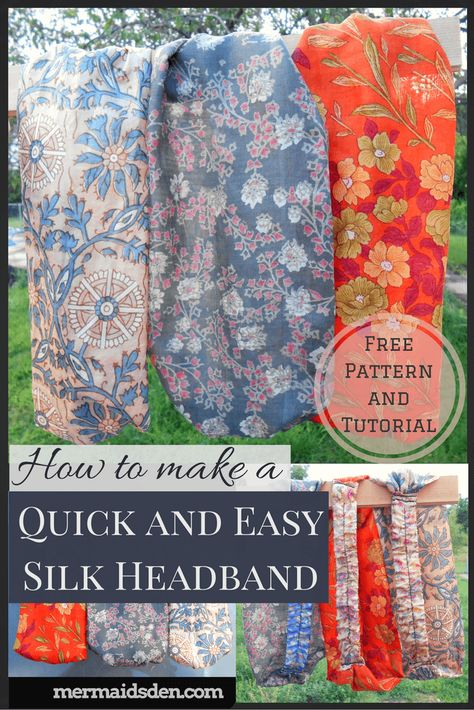 Here's a quick and easy sewing tutorial to show you how to make a silk headband, along with a free pattern and step by step guide. Silk Headband Diy, Headband Sewing, Sewing Headbands, Thread Catcher, Sewing Seams, Beginner Sewing Patterns, Bernina Sewing, Basic Sewing, Sewing 101