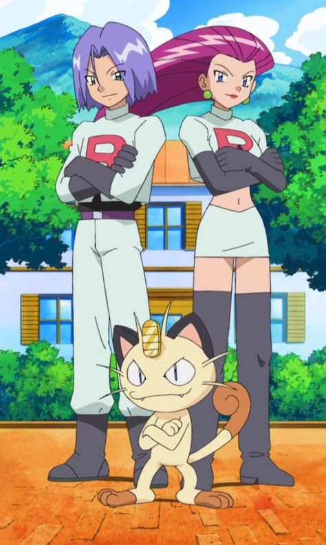 Jessie James Team Rocket, Team Rocket Drawing, James Team Rocket Cosplay, Pokemon Team Rocket Wallpaper, Jessie And James Team Rocket, Rocket Team Pokemon, Pokemon Team Rocket Costume, Jessie James And Meowth, Meowth Team Rocket