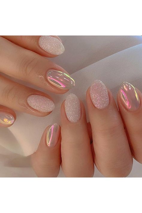 LTTECH Press on Nails Short Almond Fake Nails Glossy Glue on Nails Chrome Acrylic Nails Stiletto Transparent Pink Aurora Artificial Nails False Nails with Design 24 pcs Simple Chrome Nails, Neutral Nails Acrylic, Nail Almond, Nail 2024, Nail Pink, Set Nails, Gel Nail Stickers, Orange Nail, Natural Nail Designs