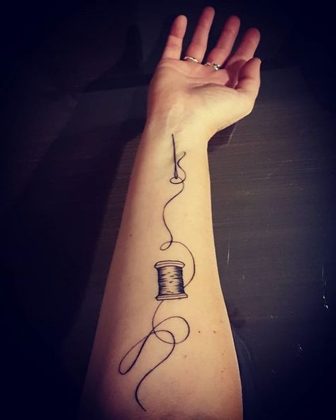 Needle and Thread Yarn And Needles Tattoo, Knitting Tatoos, Sewing Needle Tattoo, Graduation Tattoo, Seahorse Tattoos, Sewing Tattoo, Yarn Tattoo, Sewing Tattoos, Knitting Tattoo