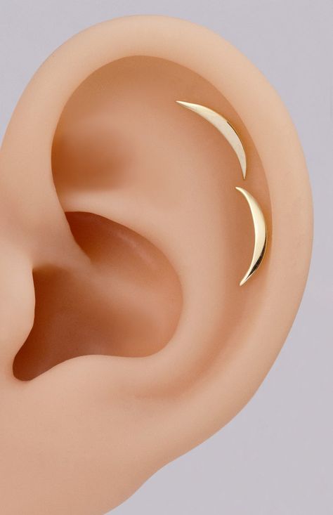 14k Solid Gold Curved Bar Stud Earring Moon Cartilage Earring Tragus Conch Stud Helix Piercing Stud Helix Piercing, Helix Bar, Conch Stud, Tragus Conch, Piercing Jewellery, Curved Bar, Flat Back Earrings, Bar Stud Earrings, Cartilage Earring