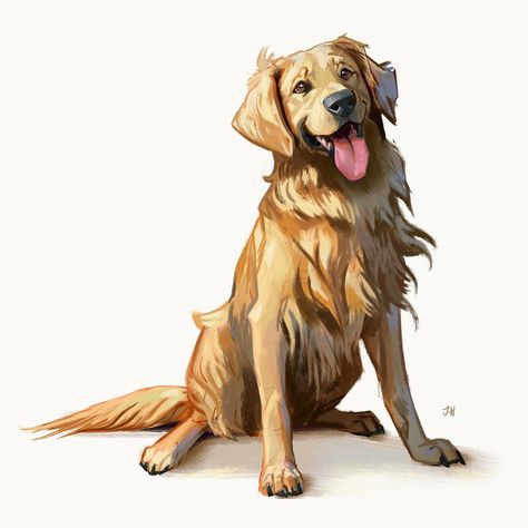 Golden Retriever Drawing, Dog Design Art, Golden Retriever Art, Canine Drawing, Psy Art, Canine Art, Art Prompts, Dogs Golden Retriever, Animal Sketches