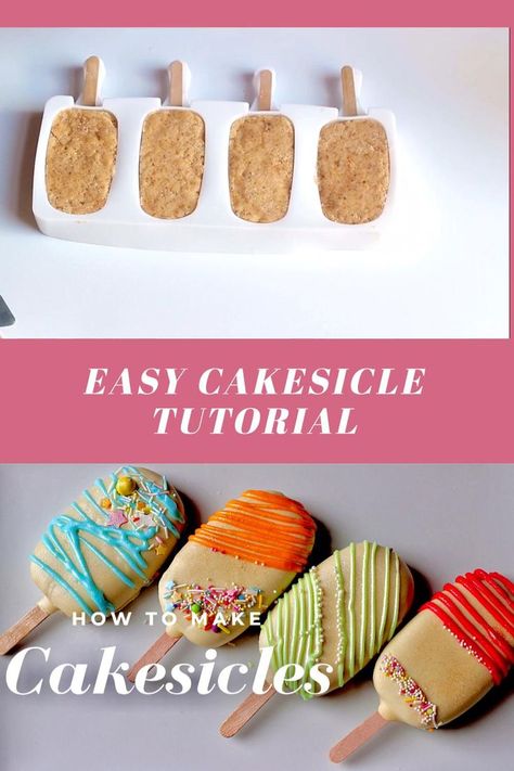 Watch step by step process of how to make a simple yet cute cakesicles from leftover cake using mold/mould. I have used a vanilla cake for this but you can u... Cake On Stick, Mini Cakesicles Ideas, How To Make Cake Sicles Video, How To Make A Cakesicle, How To Make Cakesicles Video, Popsicle Recipes Cake, Cake Popsicle Recipes, Cake Sickles Recipes, Cakecicles Tutorial