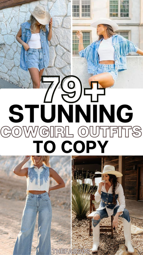 Looking for chic and stylish cowgirl outfit ideas? We've goot you covered! These stunning cowgirl outfit ideas for women are TOO good Womans Country Outfits, Country Western Concert Outfit Ideas, Cowgirl Outfit Inspiration, Rodeo Inspired Outfits, Stampede Outfits For Women, Usa Cowgirl Outfit, Women’s Cowgirl Outfit Ideas, Country Woman Outfits, What To Wear To A Rodeo Summer