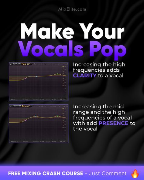 Free Mixing Crash Course 👉 MixElite.com/free-course  Vocals That Stand Out 🎤✨⁠ ⁠  #MusicProduction #VocalMixing #StudioTips #AudioEngineering #MixingVocals #ProducerLife #SoundDesign #VocalClarity #VocalPresence #MusicMakers #AudioMixing #HomeStudio #RecordingTips Artist Management Music, Music Hacks, Music Basics, Music Theory Piano, Music Engineers, Music Theory Lessons, Music Recording Studio, Music Tips, Music Mixing