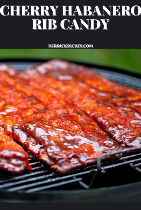 Cherry Habanero Rib Candy Ribs Glaze Recipe, Rib Glaze, Easy Ribs, Glazed Ribs, Pork Belly Burnt Ends, Bbq Appetizers, Smoked Pork Ribs, Honey Pork, Smoked Turkey Breast