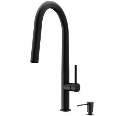 Greenwich Single-Handle Pull-Down Sprayer Kitchen Faucet with Soap Dispenser in Matte Black Black Kitchen Faucet, Kitchen Work Station, Kitchen Faucet With Sprayer, Black Faucet, Black Kitchen Faucets, Matte Black Hardware, Single Handle Kitchen Faucet, Counter Design, Stunning Kitchens