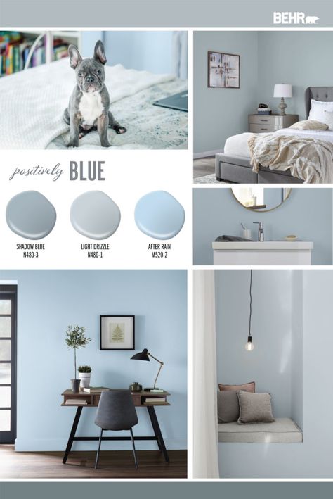 Behr Light Drizzle Paint Color, Light Blue Behr Paint Colors, Light Drizzle Behr Paint, Behr Light Drizzle, Light Blue Grey Bedroom, Behr Light Blue Paint Colors, Light Blue And Gray Bedroom, Light Blue Paint Colors For Bedroom, Blue Grey Living Room Walls