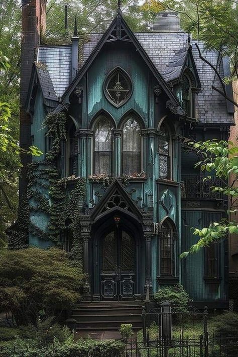 Southern Gothic House, Gothic Tiny House, Gothic Victorian House, Gothic Homes, Vampire House, Gothic Cottage, Witches House, Gothic Artwork, Fairytale House