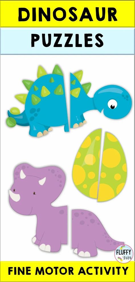 Are you looking for Dinosaur themed printables?  This Dinosaur Puzzle Printable is perfect for you!  Have your kids cut the adorable dinosaurs and paste the pieces together. It'd be so much fun!  Great for independent activity. Dinosaur Puzzle Printable, Dinasour Craft Toddler, Ece Activities, Build A Dinosaur, Dinosaur Crafts Preschool, Printable For Preschool, Dinosaur Template, Dinosaur Lesson, Dinosaur Theme Preschool