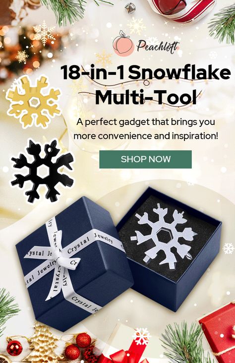 18-in-1-snowflake-multi-tool-2 – Peachloft Christmas Food Gift Baskets, Christmas Tools, Bike Tool Kit, Food Gift Baskets, Christmas Food Gifts, Rainbow Roses, Snowflake Design, Black Gift Boxes, Multi Tool