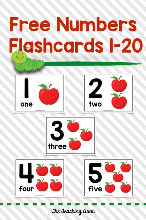 Numbers Flashcards 1-20 - The Teaching Aunt Flashcards For Numbers, Numbers 1-20 Flashcards, Number Flashcards Printable Free, Number Flashcards Printable Free 1-20, Kindergarten Flashcards, Math Flashcards, Online Flashcards, Numbers Flashcards, Alphabet Wall Cards