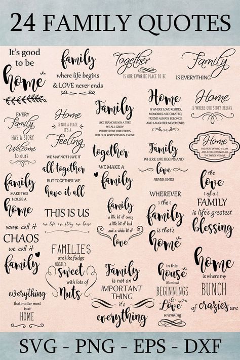 Family svg cut files. Home quotes, perfect for your shirts, mugs, bags, paper products, etc. Available to download immediately. Quotes For Scrapbook, Silhouette Family, Tagging Quotes, Home Quotes, Garden Tool Shed, Family Svg, Coral Print, Different Quotes, Flower Quotes