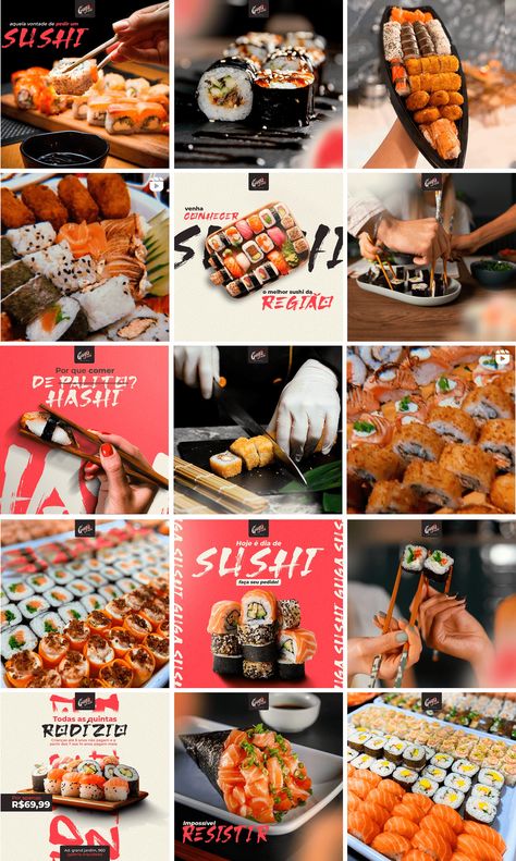 SOCIAL MEDIA | Restaurante Sushi :: Behance Sushi Social Media Design, Sushi Branding, Sushi Ideas, Sushi Recipes, Sushi Bar, Media Sosial, Art Food, Social Media Branding, Kakashi Hatake