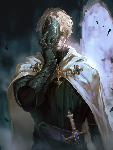 Cute Male Oc Art Blonde, Blonde Knight Art, Male Character Design Blonde, Fallen Aasimar Dnd Male, Male Cleric Dnd, Human Fighter Dnd Male, D&d Cleric, Knight Oc Male, Blonde Male Character Art