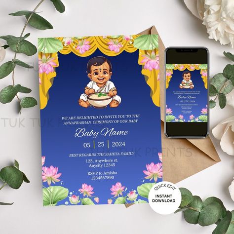 Rice Feeding Ceremony digital Invitation card , Annaprasan Invitation, Weaning Ceremony card Weaning Ceremony, Digital Invitation Card, Invite Template, Unique Invitations, Online Invitations, Diy Template, Weaning, Digital Invitation, Print Store