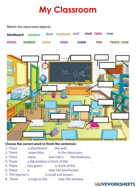 My Classroom Worksheets, Things In The Classroom Worksheet, School Things Worksheet For Kids, Classroom Objects Activities, School Objects Activities, School Things Worksheet, Classroom Objects Worksheet, School Objects Worksheet, Classroom Worksheet