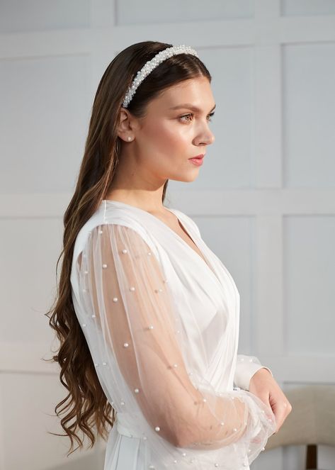 Pearl Beaded Wedding Tiara Bridal Embroidered Headband - Etsy Australia Headband Veil, Embroidered Headband, Pearl Bridal Headband, Wedding Hair Headband, Gift For The Bride, Bride Headband, Satin Headband, Bride Headpiece, Beaded Wedding