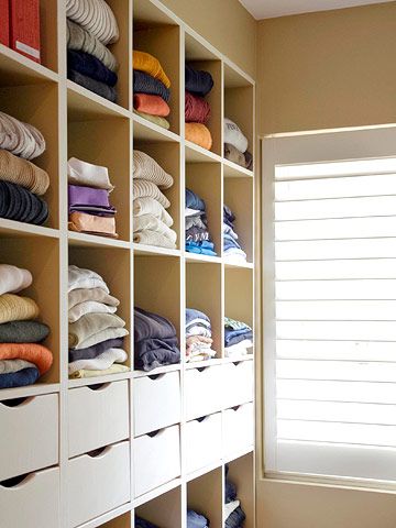 Create Closet Cubbies  Organize your own closet -- or a child's -- with a combination of double hanging rods, drawers, and shelves. Drawers corral small items such as socks while cubbies hold folded items. Upper shelves can store out-of-season shoes and clothing in clear bins with lids. Closet Cubbies, Easy Closet Shelves, Ideas De Closets, Cubby Ideas, Family Closet, Closet Clutter, Things To Wear, Simple Closet, Closet Shelf Organization