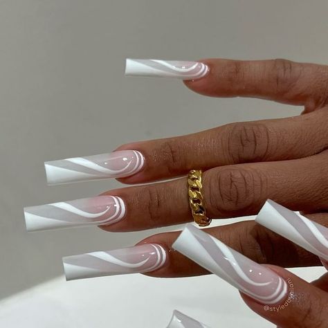 𝑴𝒚𝒂 𝐴𝑖𝑙𝑎𝑛𝑖 on Instagram: "🤍 (Acrylic full set)   #styledbyailani" Off White Nails With Designs, White Acrylic Nails Designs Ideas, White Tip Design Nails, White Long French Tip Nails, Milky White Nail Ideas, White Nail Set, Acrylic Nail Designs White, Easy Nail Art Designs, White On White French Tip Nails