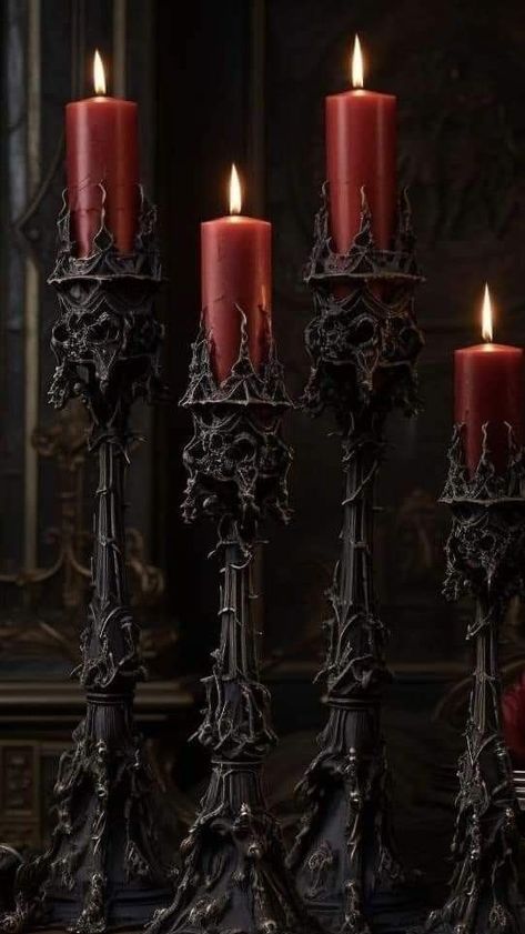 Elegant Vampire Aesthetic, Vampire Halloween Decor, Gothic Fantasy Aesthetic, Vampire House Aesthetic, Satanic Altar, Gothic Moodboard, Lilith Aesthetic, Candles Gothic, Goth Candle