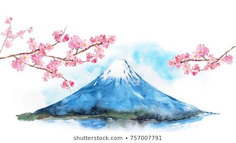 Mountain Drawing Simple, Gunung Fuji, Japan Watercolor, Monte Fuji, Frida Art, Japan Painting, Mountain Drawing, Mont Fuji, Watercolor Beginner