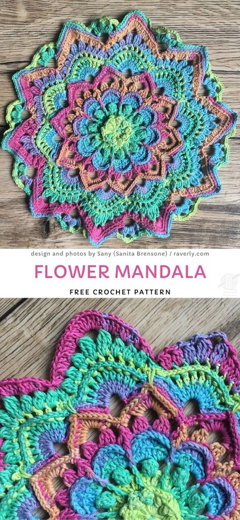 Motif Mandala Crochet, Crocheted Flower, Crochet Mandala Pattern, Mode Crochet, Mandala Flower, Crochet Mandala, Romantic Lace, Doily Patterns, Crochet Squares