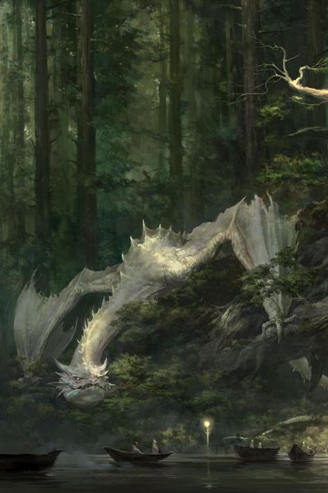 White Dragon by Xiaodi Water, Trees, Art, A Dragon, Forest