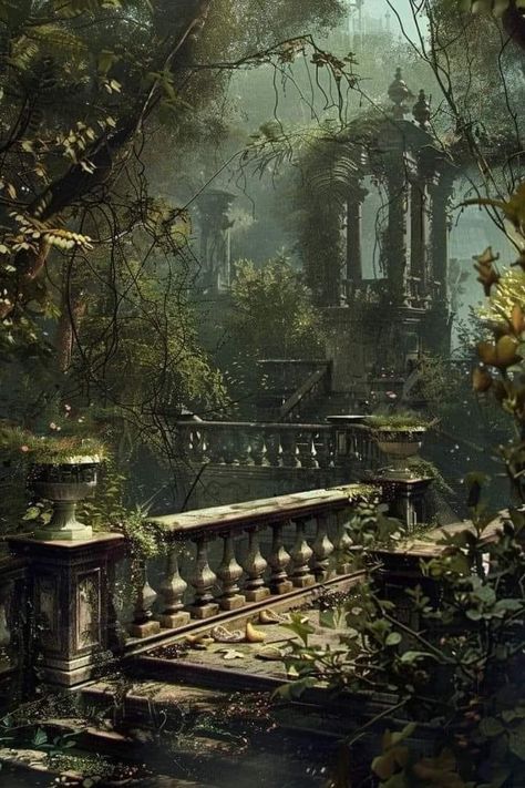 Garden Concept, Gothic Garden, Victorian Garden, Dark Green Aesthetic, Castle Garden, Fantasy Forest, Scene Art, Fantasy City, Fantasy Places